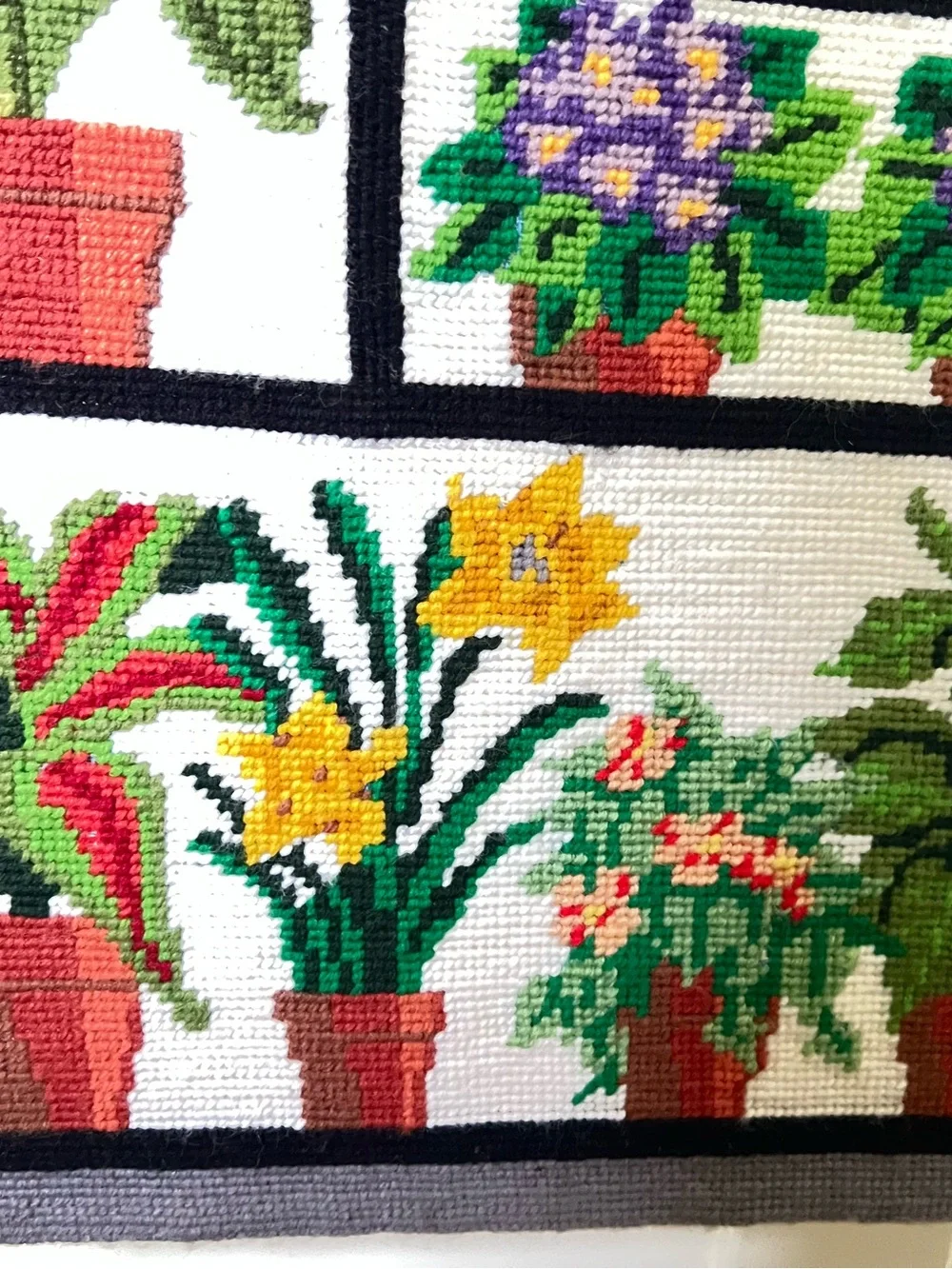 Handcrafted Floral Cross-Stitch Wall Hanging - Multicolor